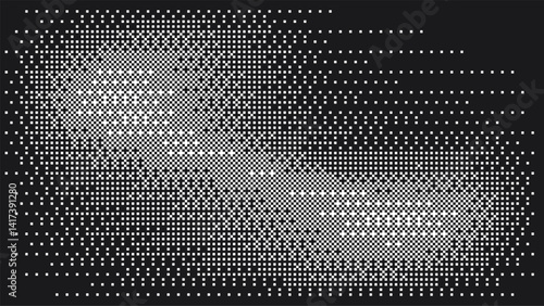Pixel y2k gradient bitmap halftone background. 8 bit video game screen wallpaper. Trendy black gradient pixel art.