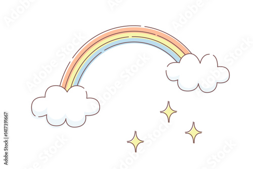 かわいい虹と空のベクターイラスト