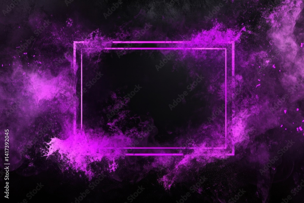 Obraz premium Purple Explosion Surrounding A Neon Rectangular Frame