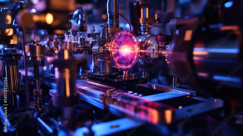 Scientific apparatus featuring glowing plasma within a complex configuration Scientific apparatus featuring glowing plasma within a complex configuration