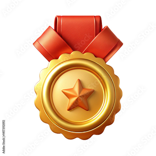 gold medal with red ribbon