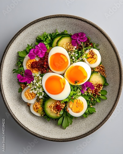 Obraz na płótnie A traditional Asian delicacy featuring a sliced century egg paired with ginger and soy sauce, highlighting bold flavors and cultural richness. w salonie