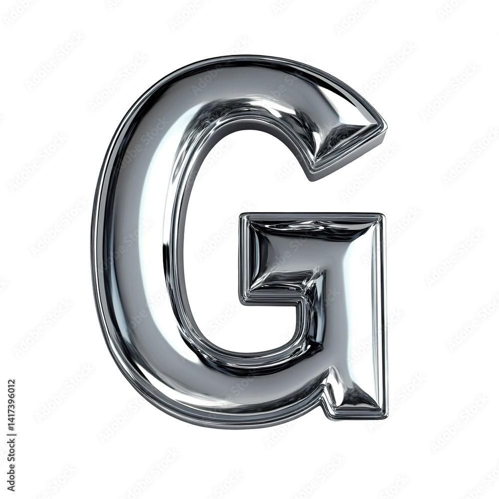 Top view of a 3D letter G made of Silver metal isolated on a white transparent background Top view of a 3D letter G made of Silver metal isolated on a white transparent background