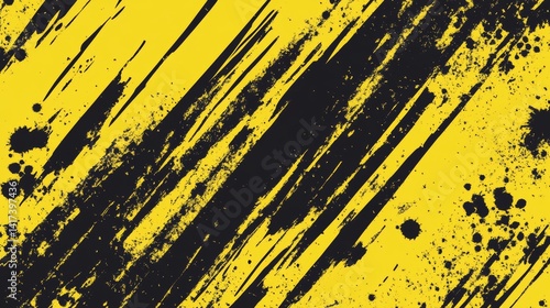 Modern abstract vector background with black and yellow grunge paint strokes, distressed street poster textures, urban art elements, rough surface patterns and edgy contemporary visual composition