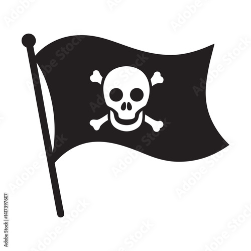  Black and White Jolly Roger Pirate Flag Icon, Pirates Flag Vector Illustration isolated in White Background