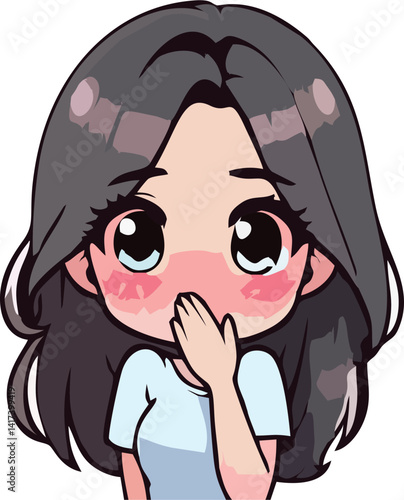 Cute Anime Girl with Shy Expression and Blushing Cheeks