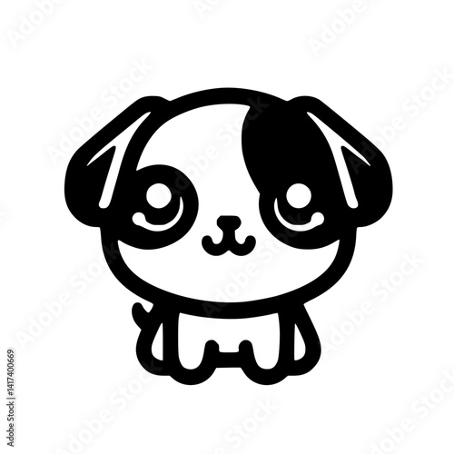 Cute Chibi Dog Icon – Black and White SVG Vector for Fun Apps, Kids’ Designs & Pet Graphics