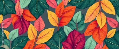 Wallpaper Mural Abstract leaf & geometric seamless pattern Modern vector art design, geometric, orange Torontodigital.ca