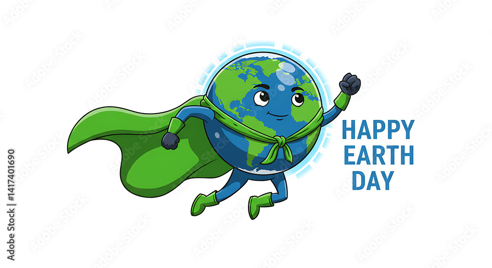 Obraz premium Happy Earth Day Cute 3D Earth Character Planting a Flower
