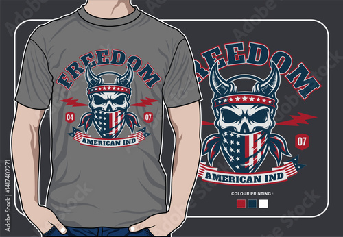Patriotic Skull T-Shirt Design Freedom American Flag Bandana Artwork