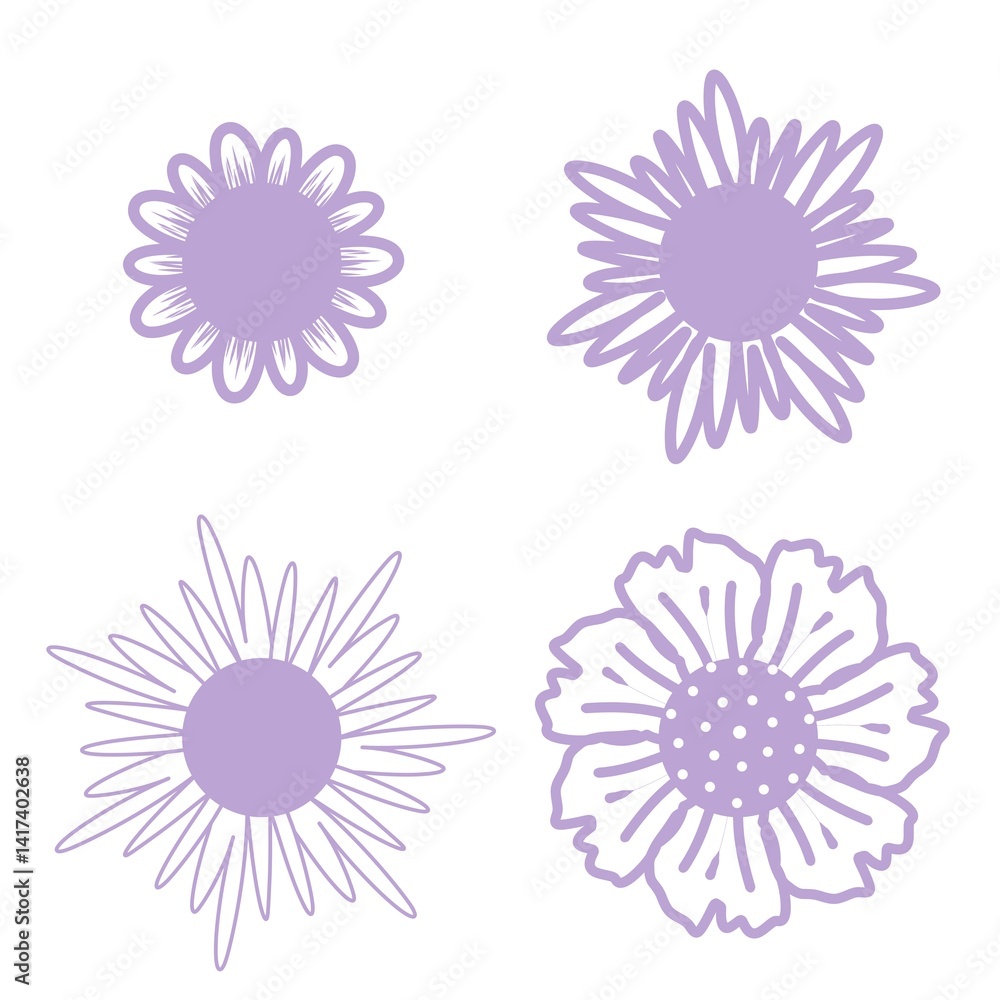 Abstract flowers, top view. Spring flora. Flat illustration on white background Abstract flowers, top view. Spring flora. Flat illustration on white background
