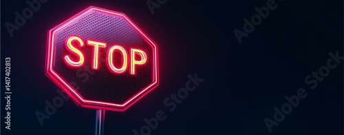 Neon Stop Sign: A vibrant neon stop sign glows brightly against a dark, contrasting backdrop, commanding attention with its bold message and eye-catching design.