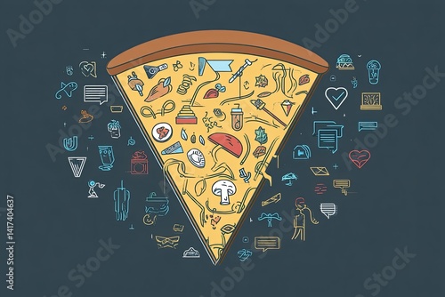 Obraz na płótnie Pizza slice with various icons or infographic elements w salonie