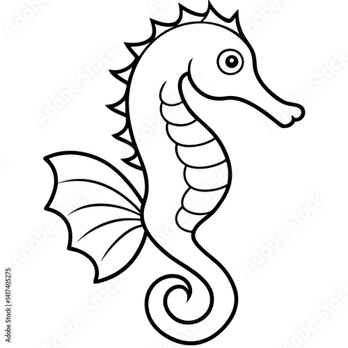 Stylized Seahorse Vector Line Drawing