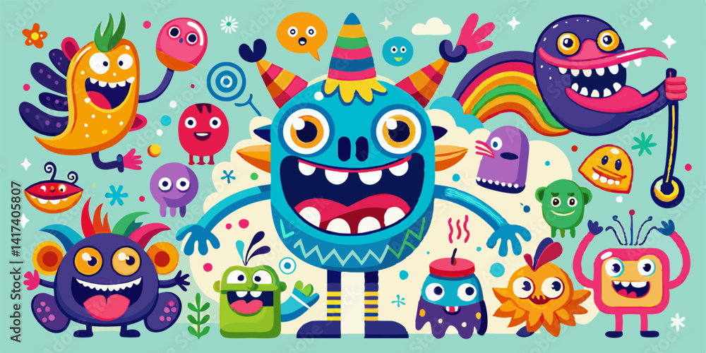 Playful colorful monsters set with big eyes and funny faces. Abstract cartoon creatures with cheerful expressions, friendly monsters characters for kids illustrations, stickers, and games.
Playful colorful monsters set with big eyes and funny faces. Abstract cartoon creatures with cheerful expressions, friendly monsters characters for kids illustrations, stickers, and games.