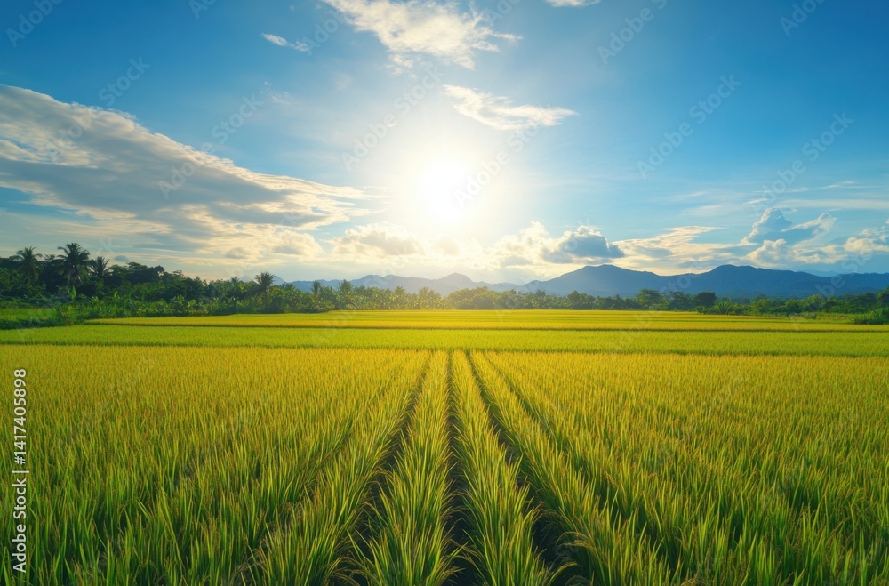 Fototapeta premium 8K breathtaking aerial view of vast rice paddies,
