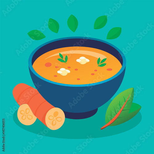 Healthy soup with carrot and greens.