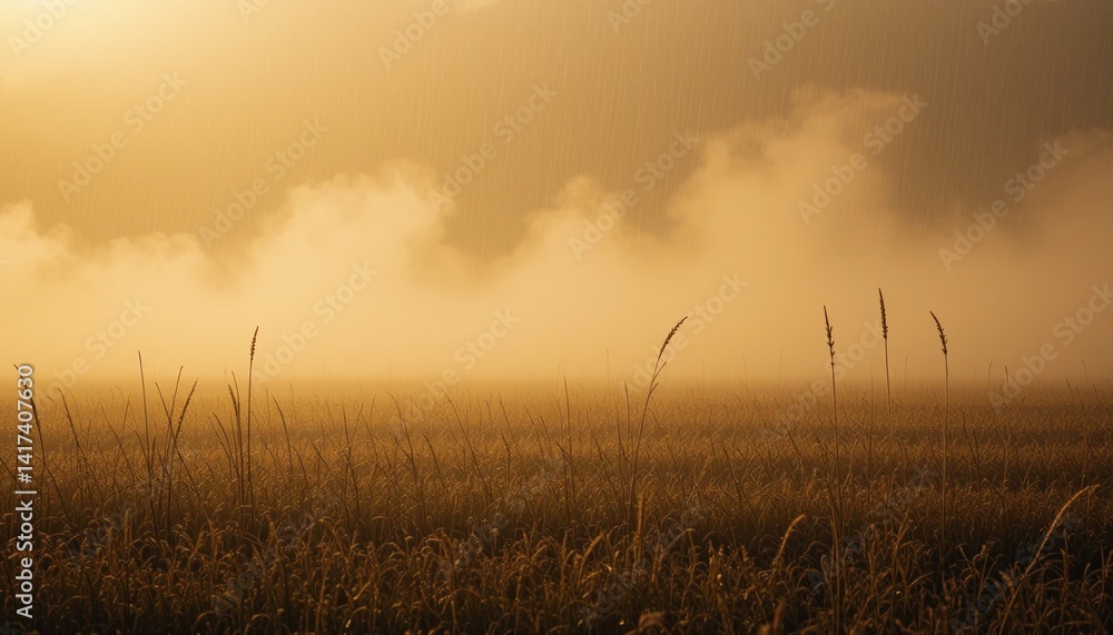 Obraz premium Golden sunrise over foggy fields nature photography rural landscape serene environment wide-angle view peaceful concept for nature lovers
