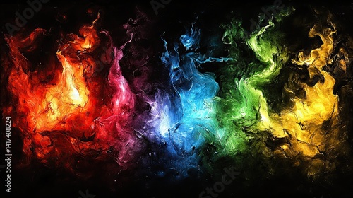 Vibrant, abstract flames in a chaotic, colorful explosion.