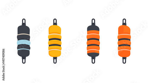 Assortment of Colorful Striped Axial Resistors on White Background