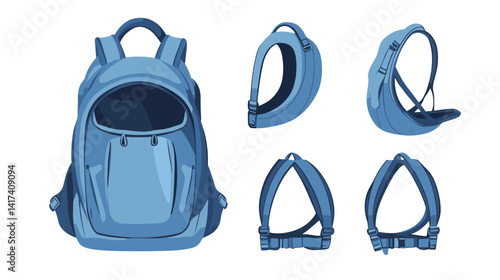 Blue Backpack with Detailed Straps and Components