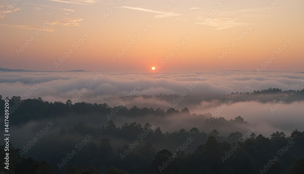 Fototapeta premium Sunrise over misty mountains nature landscape photography scenic view peaceful environment aerial perspective