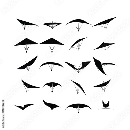 Silhouettes Set of Glider, Sky Soar