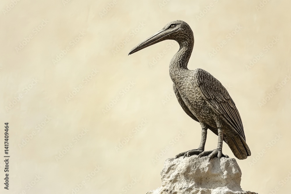 Obraz premium Ornate bronze sculpture of a pelican perched atop a stone pedestal.