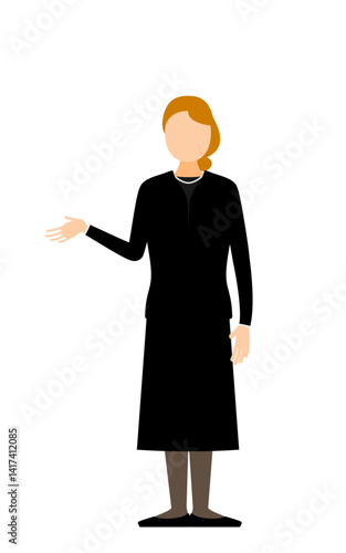 Simple illustration of a senior woman in mourning talking