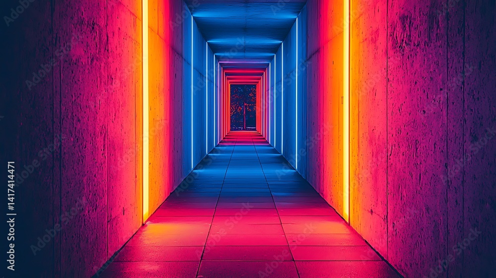 Fototapeta premium Vibrant Neon Hallway Abstract Background Texture