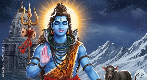 Lord Shiva, Hindu Deity, in Majestic Himalayan Setting