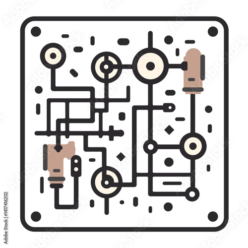 Circuit board illustration with connections on black background