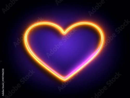 A glowing heart shape with neon orange outline on dark background