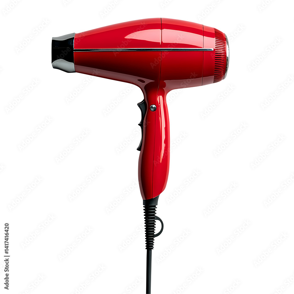a red hair dryer with a handle, isolated on fully transparent png background a red hair dryer with a handle, isolated on fully transparent png background