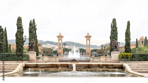 Scenic View of Montjuic Fountain and National Museum in Barcelona for Editorial Use