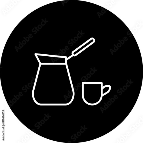 Turkish Coffee Vector Line Black Circle Icon Design