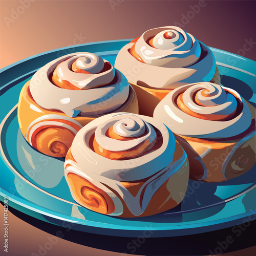 Delicious glazed cinnamon rolls on a plate.