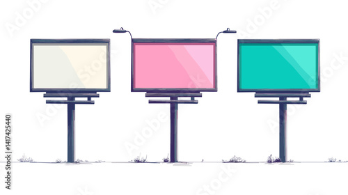 Three Blank Billboards Mockup Pastel Colors Advertising Template