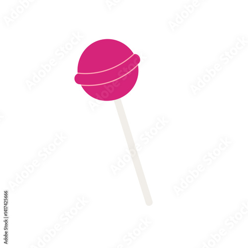 Minimal vector illustration of a pink swirl lollipop on a stick. Flat design with clean lines, perfect for candy-themed projects, kids’ products, packaging, and playful branding.