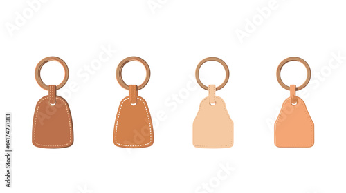 Four Leather Keychains in Brown Beige and Orange Hues