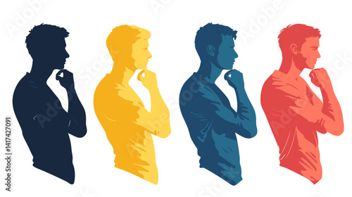 Four Men Silhouettes in Varied Colors Contemplating