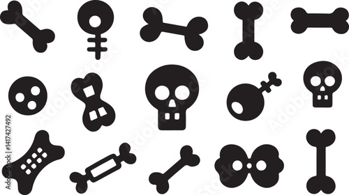 This image features a collection of black and white medical diagnostic icons, including human figures, skeletons, and X-ray symbols.