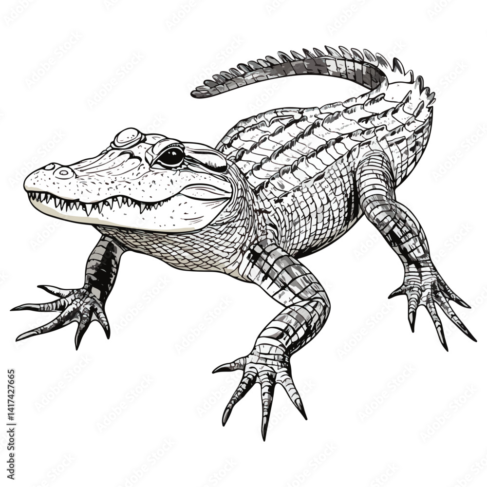 Naklejka premium crocodile, reptile, vector, transparent background, black and white style, alligator
