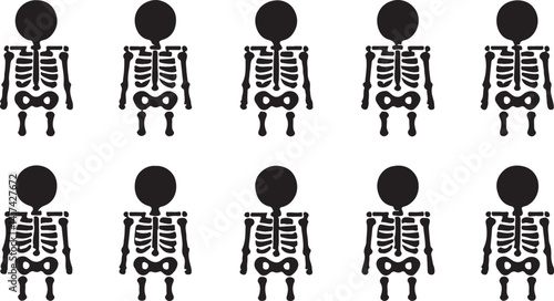 This image features a collection of black and white medical diagnostic icons, including human figures, skeletons, and X-ray symbols.