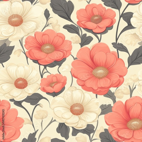 Wallpaper Mural soft pink and beige flower pattern, seamless airy layout Torontodigital.ca