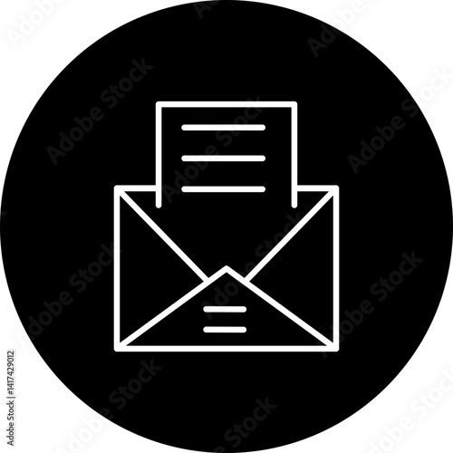 Open Email Vector Line Black Circle Icon Design
