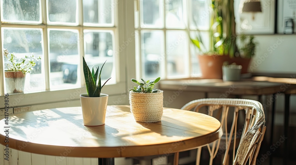 Light-filled coffee shop corner with Scandinavian-style furnishings Light-filled coffee shop corner with Scandinavian-style furnishings