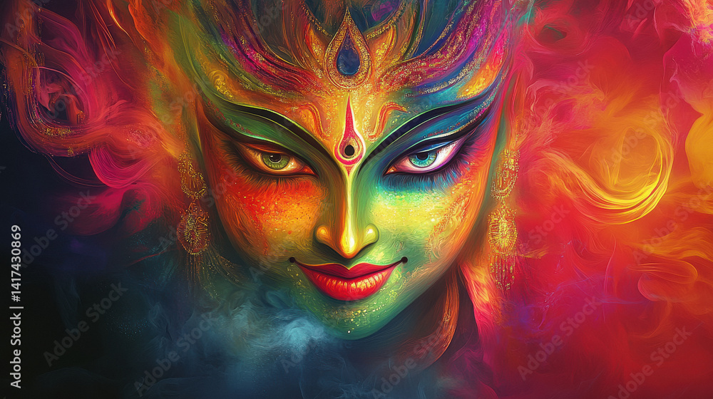 ma durga face expression in colourfull background ma durga face expression in colourfull background
