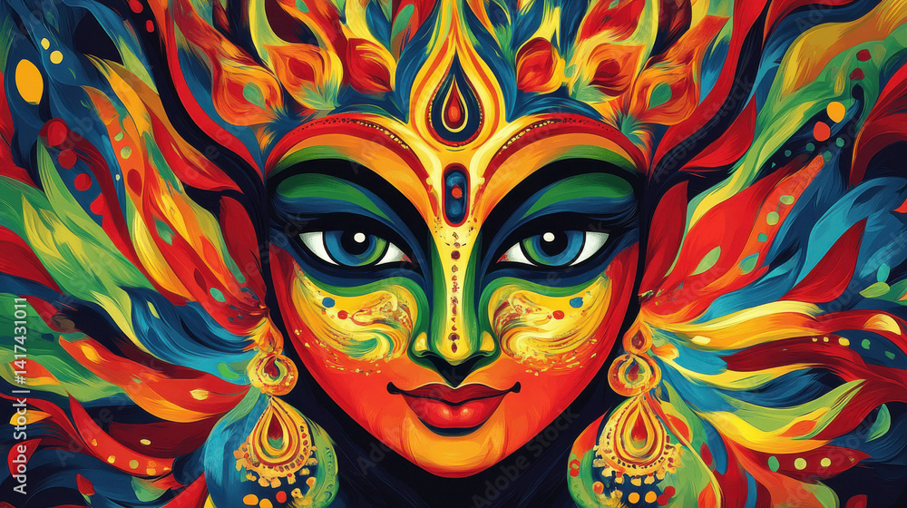 ma durga face expression in colourfull background ma durga face expression in colourfull background