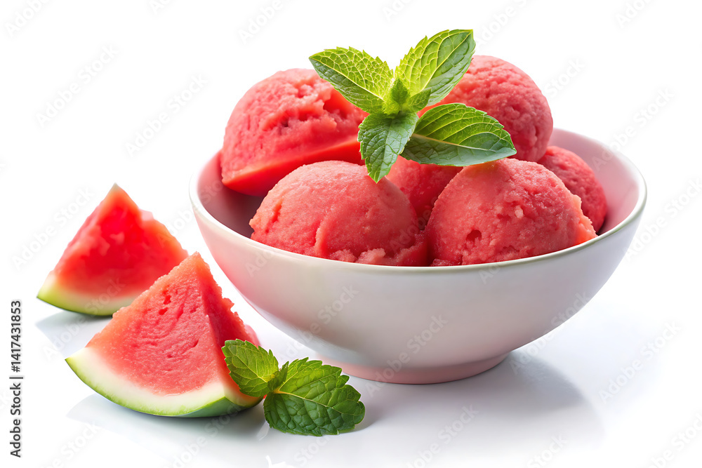 delicious bowl of watermelon sorbet image isolated on white background delicious bowl of watermelon sorbet image isolated on white background